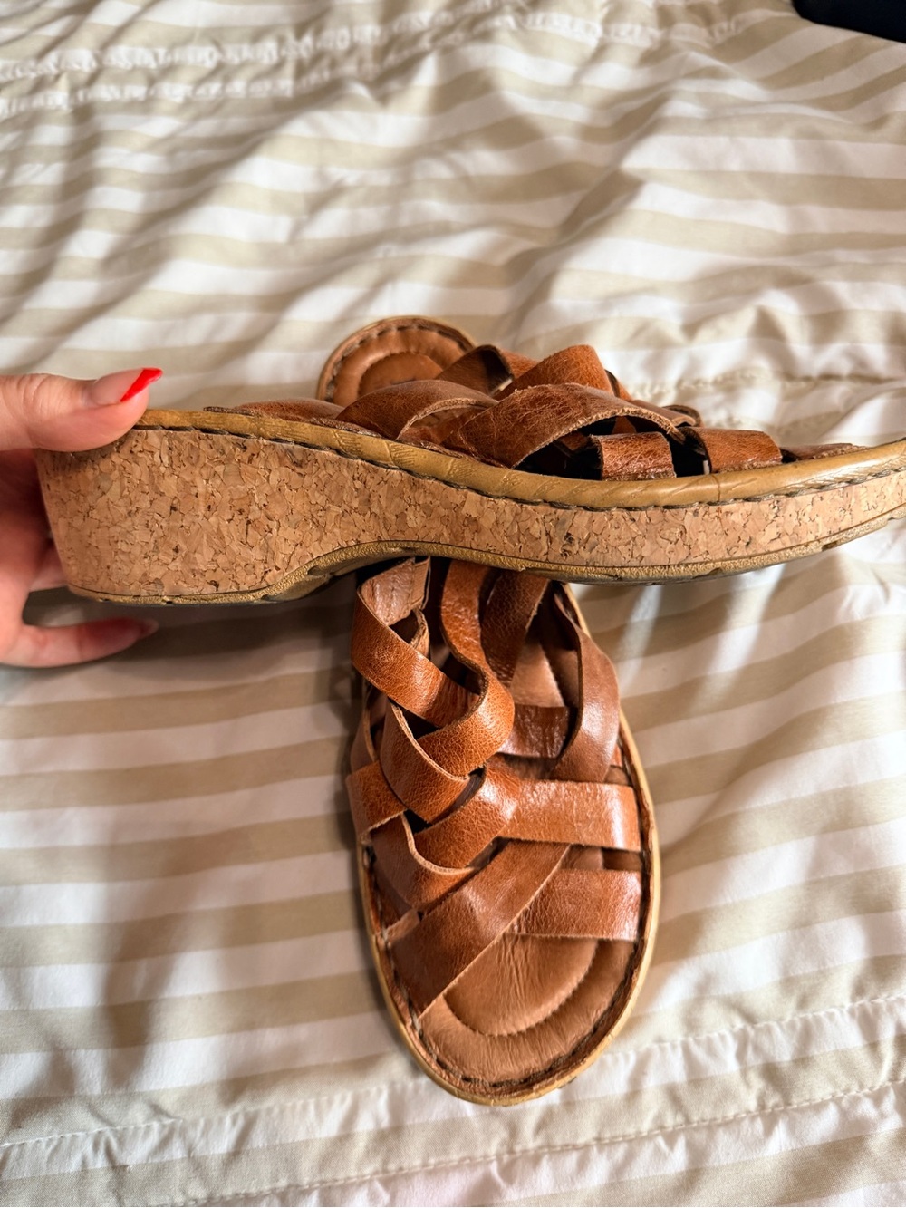 Josef Seibel Tan Leather Woven Slide Sandals - Picture 3 of 4